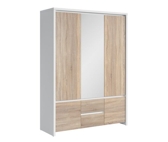 Roupeiro de 3 portas soren branco e madeira