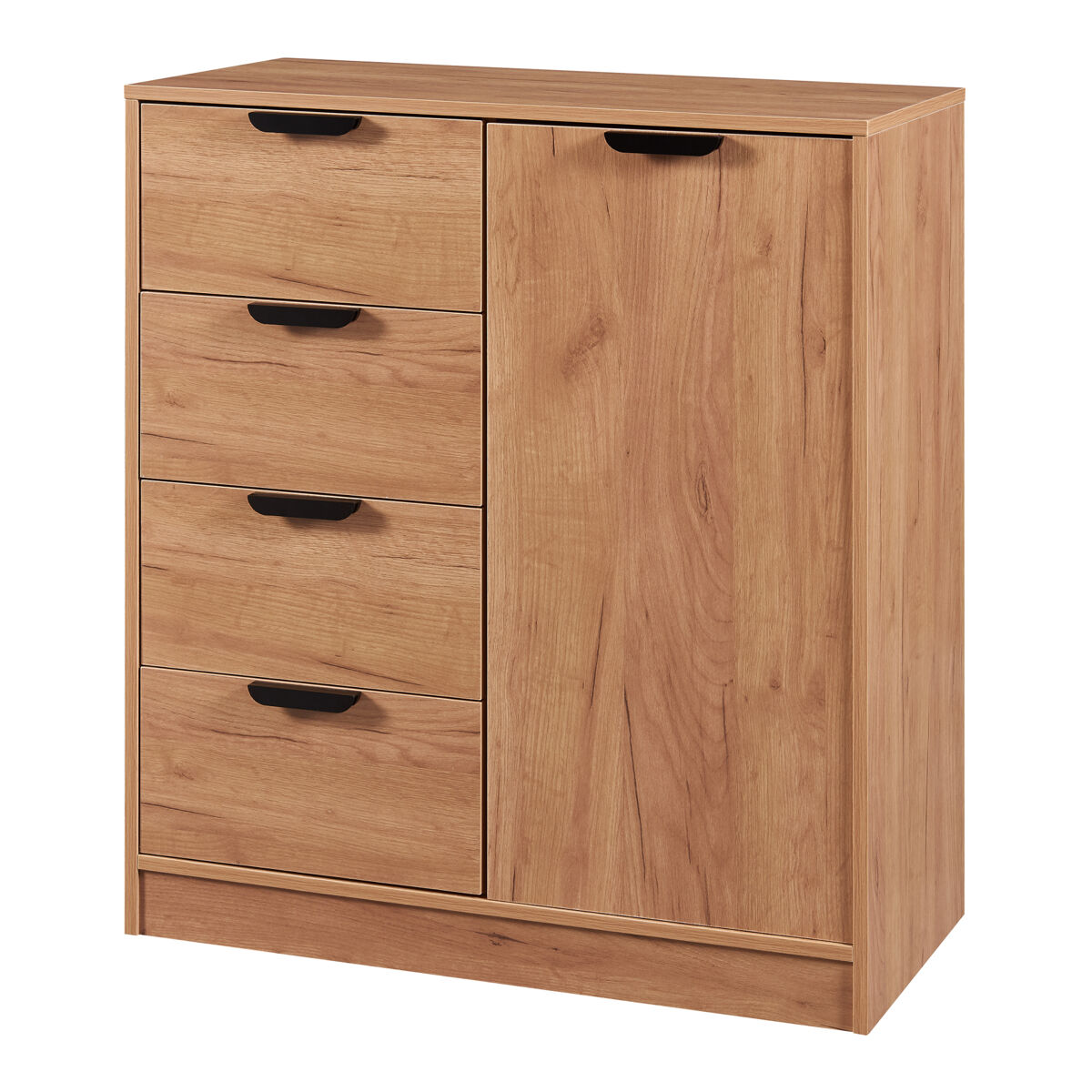Aparador varkaus com 4 gavetas + 1 porta mdf 90x80x40 cm - carvalho [en.casa].