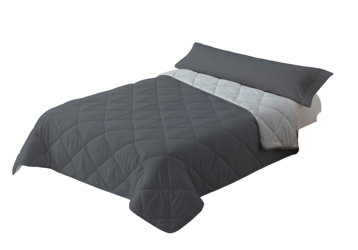 Edredão enchimento 300gr cama reversível bicolor 90cm (150x220cm) cinza / cinza donegal collections