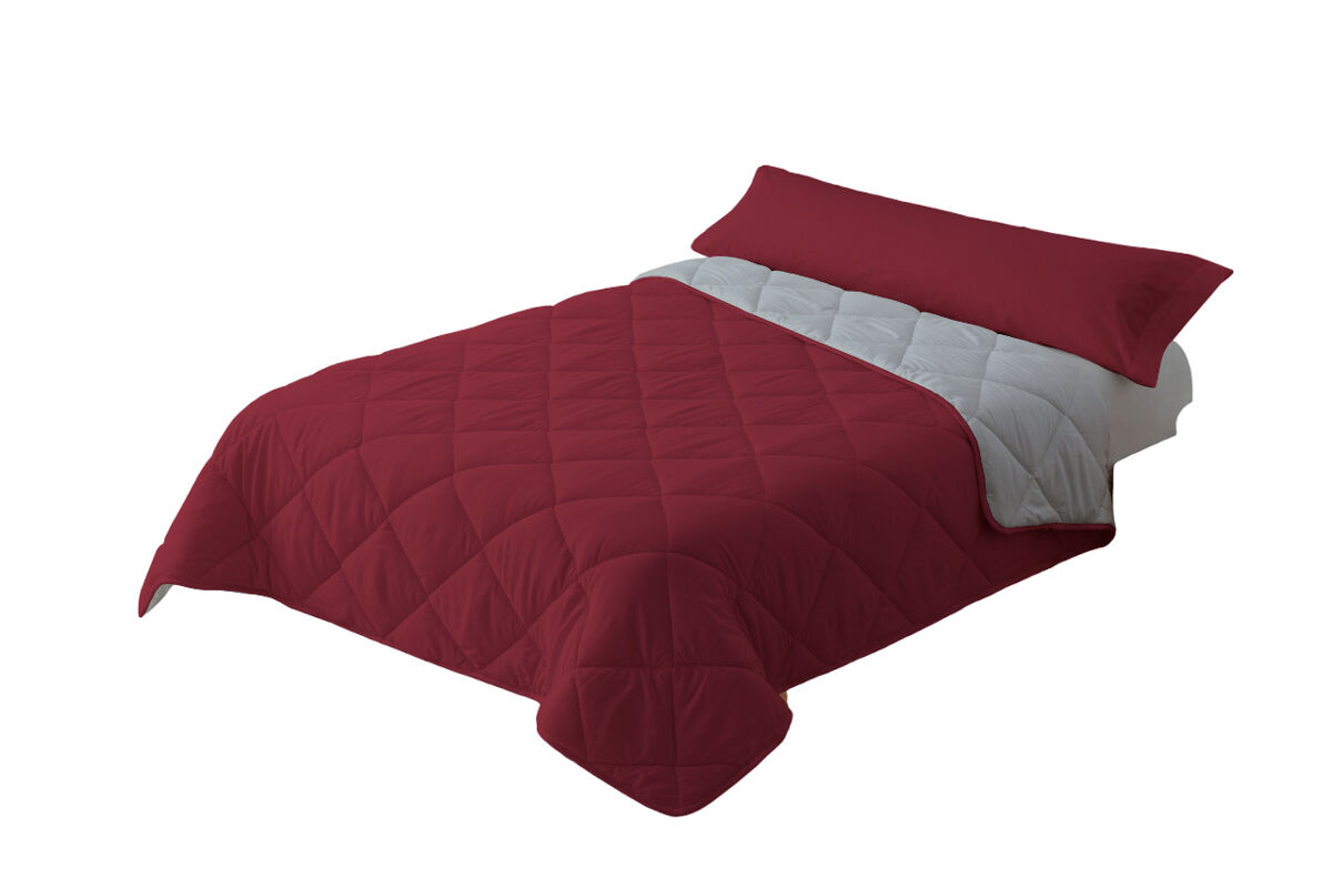 Edredão enchimento 300gr cama reversível bicolor 90cm (150x220cm) granate / cinza donegal collections
