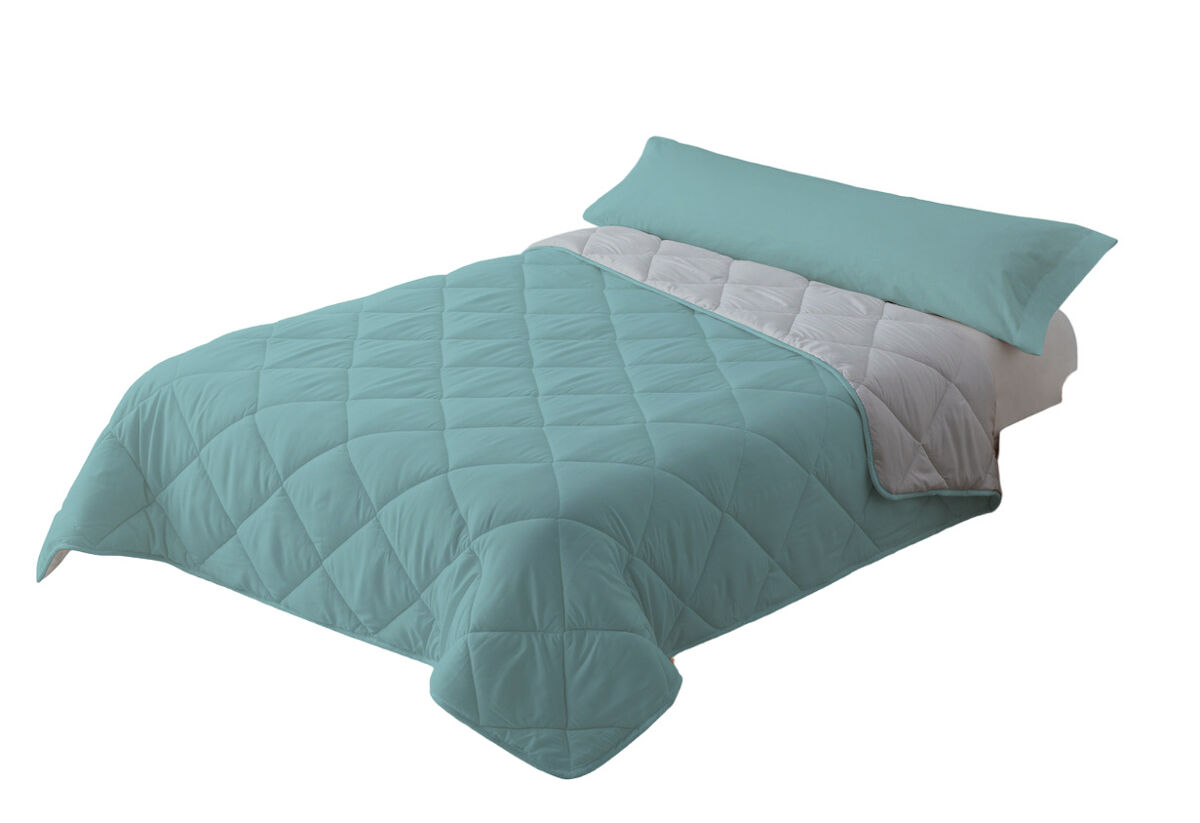 Edredão enchimento 300gr cama reversível bicolor 135cm (220x220cm) aqua / cinza donegal collections