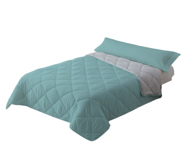 Edredão enchimento 300gr cama reversível bicolor 135cm (220x220cm) aqua / cinza donegal collections