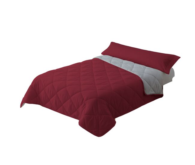 Edredão enchimento 300gr cama reversível bicolor 150cm (240x220cm) granate / cinza donegal collections