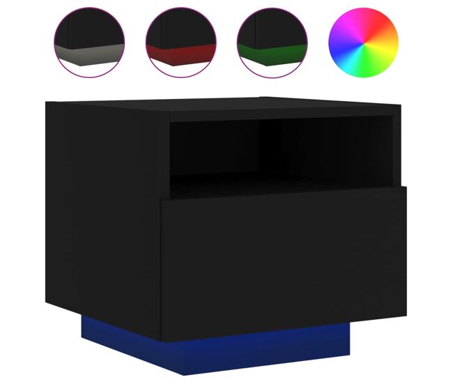 Vidaxl mesa de cabeceira com luzes led 40x39x37 cm preto