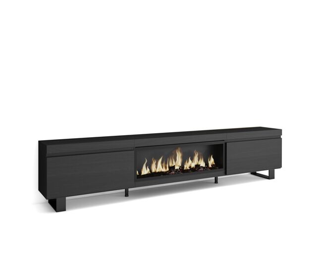 Móvel de tv, muito espaço de arrumação, 267x35x57cm, tv de grande formato, lareira eléctrica xxl, design industrial, estilo moderno, preto
