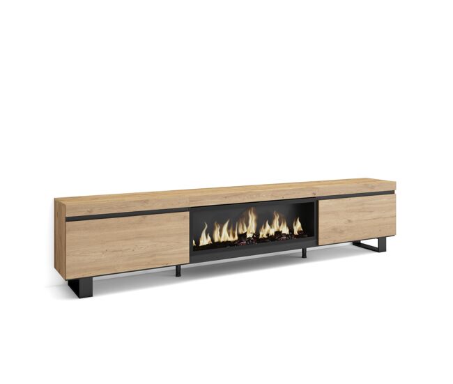 Móvel de tv, muito espaço de arrumação, 267x35x57cm, tv de grande formato, lareira eléctrica xxl, design industrial, estilo moderno, carvalho