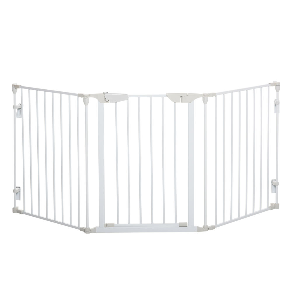 Pawhut barreira de segurança para animais de estimação barreira dobrável de 3 painéis com fechadura inteligente para corredor escada 180x74,5 cm