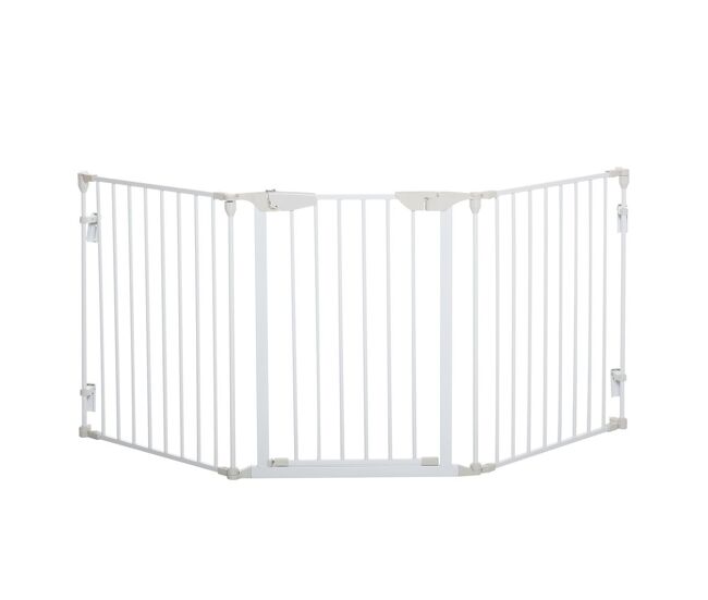 Pawhut barreira de segurança para animais de estimação barreira dobrável de 3 painéis com fechadura inteligente para corredor escada 180x74,5 cm