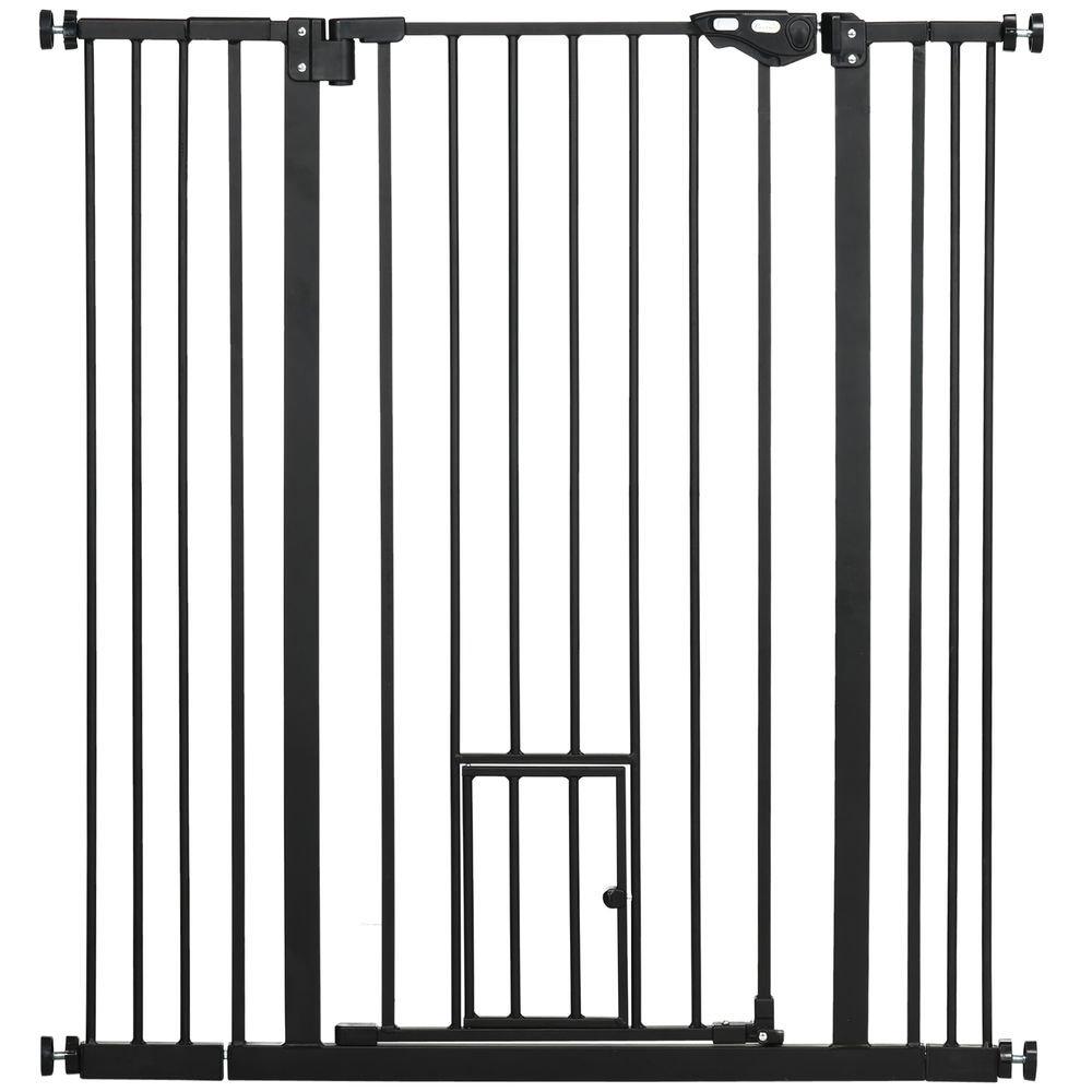 Pawhut barreira de segurança para cães com porta pequena barreira para animais de estimação extensível com fechamento automático e sistema duplo de