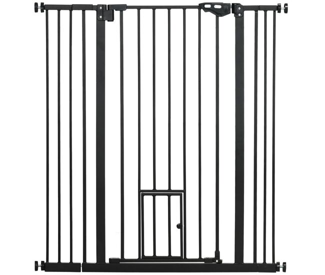 Pawhut barreira de segurança para cães com porta pequena barreira para animais de estimação extensível com fechamento automático e sistema duplo de