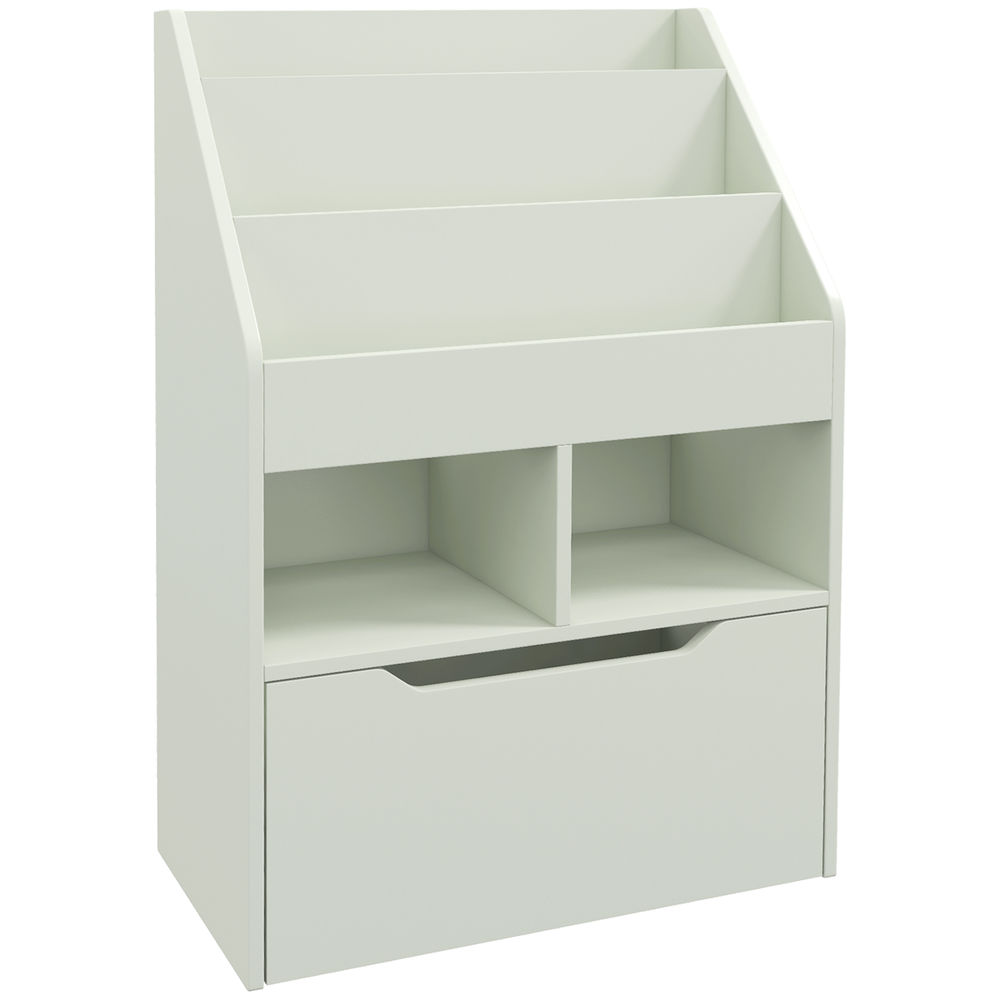 Homcom étagère de madeira para brinquedos com 3 compartimentos 2 étagères e gaveta móvel com 4 rodas étagère para livros infantil para dormitório infantil sala de jogos 60x29,9x90 cm verde