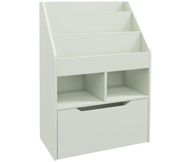 Homcom étagère de madeira para brinquedos com 3 compartimentos 2 étagères e gaveta móvel com 4 rodas étagère para livros infantil para dormitório infantil sala de jogos 60x29,9x90 cm verde