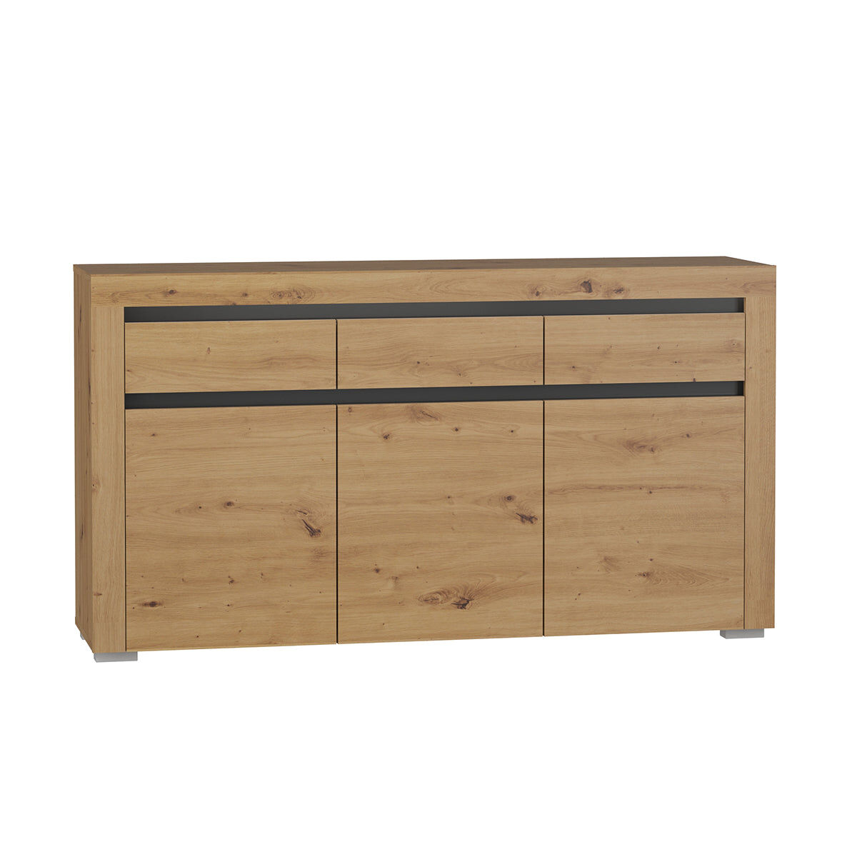 Aparador 3 portas 3 gavetas led incluída kasla madeira e antracite