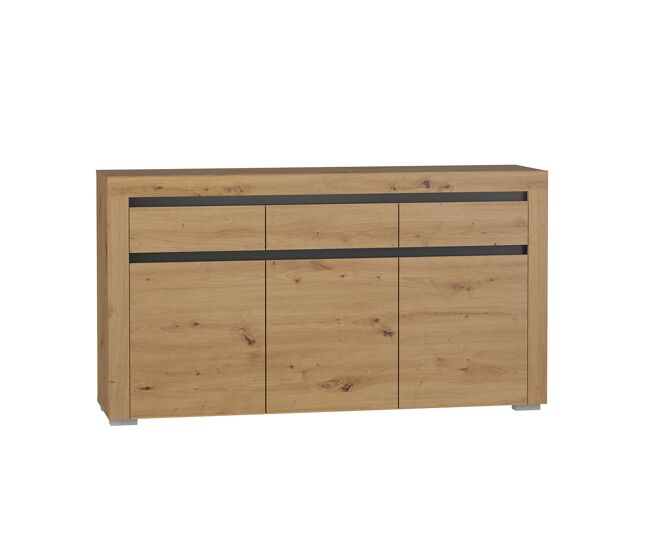 Aparador 3 portas 3 gavetas led incluída kasla madeira e antracite