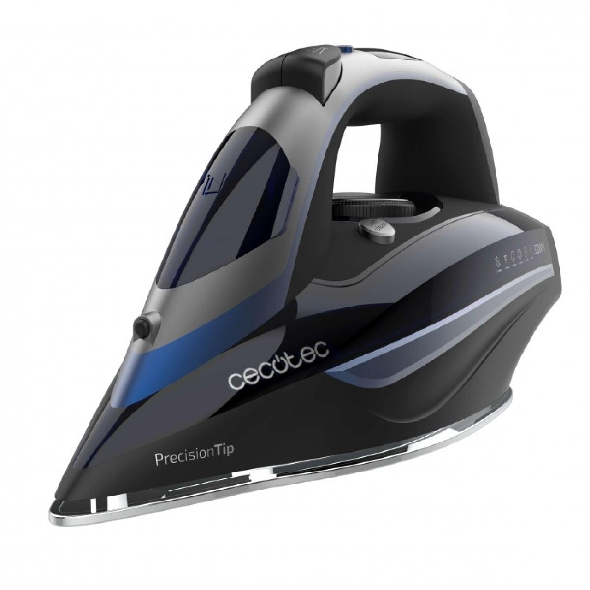 Cecotec Ferro de engomar horizontal com bomba de 3200 W, jato de vapor de 285 g/min e base anodizada ultradeslizante para uma durabilidade máxima.