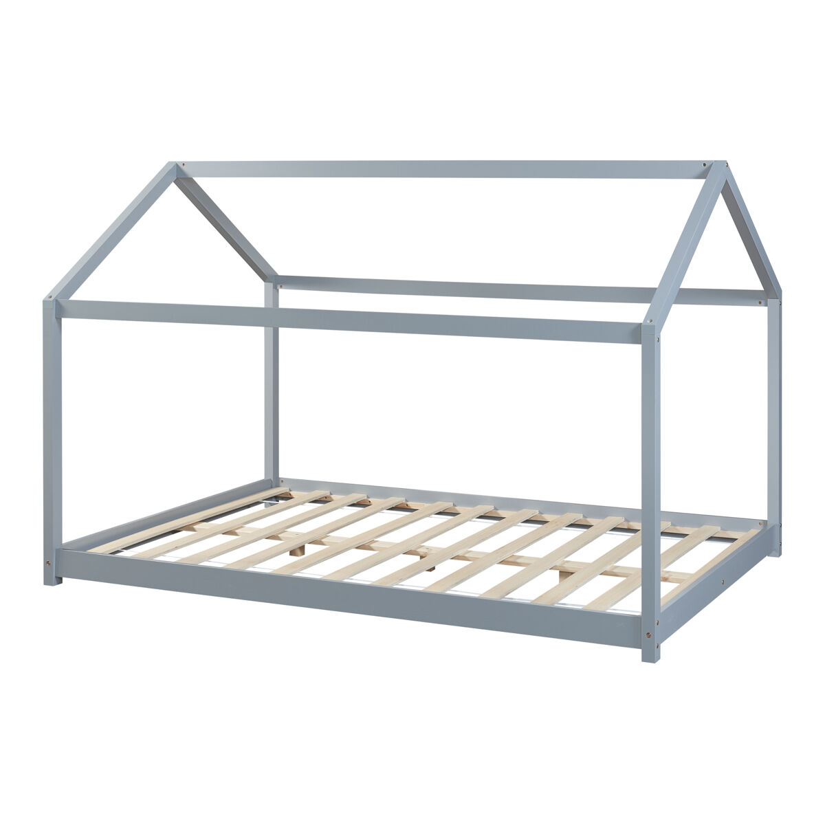 Cama de criança cerro em forma de casa de pinho 120x200cm - cinzento [en.casa]