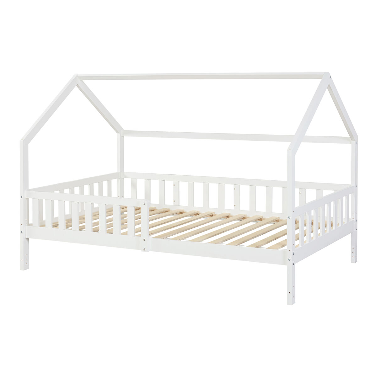 Cama de criança cabina ydre pinho regulável em altura 120x200cm - branco [en.casa]