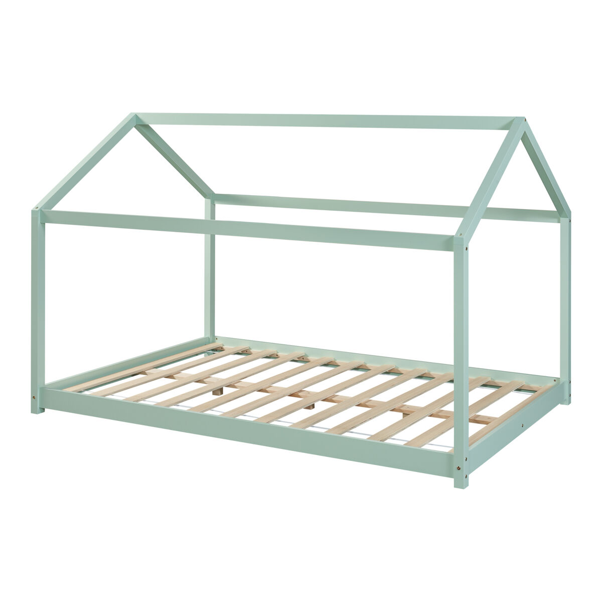 Cama de criança cerro em forma de casa de pinho 120x200cm - verde menta [en.casa]