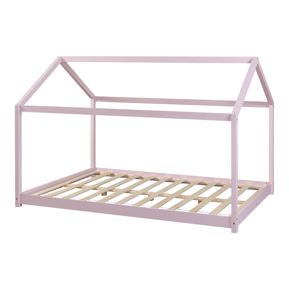 Cama de criança cerro em forma de casa de pinho 120x200cm - rosa [en.casa]