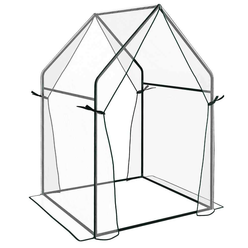 Outsunny estufa de jardim estufa de varanda com 2 portas com fecho de correr anti uv para cultivo de plantas flores verduras 90x90x145 cm transparente