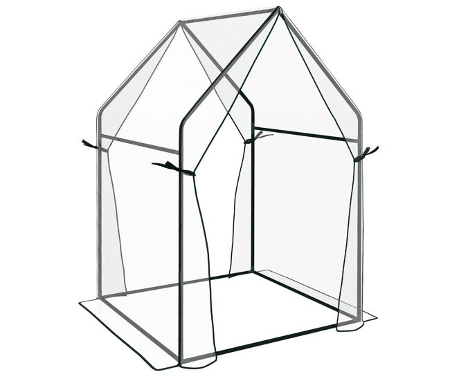 Outsunny estufa de jardim estufa de varanda com 2 portas com fecho de correr anti uv para cultivo de plantas flores verduras 90x90x145 cm transparente