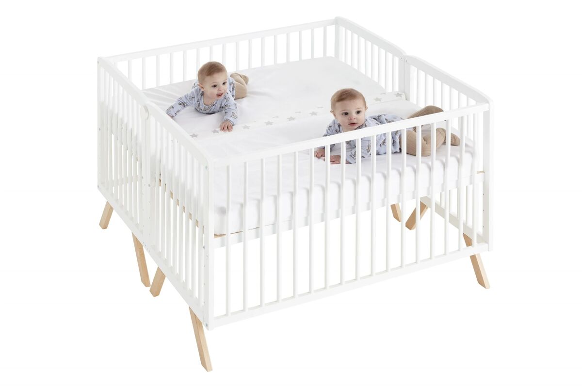 Berço gemelar nuru (2 berços), evolutivo como berço de co-sleeping, berço gemelar e berço individual. desde o nascimento até os 3 anos