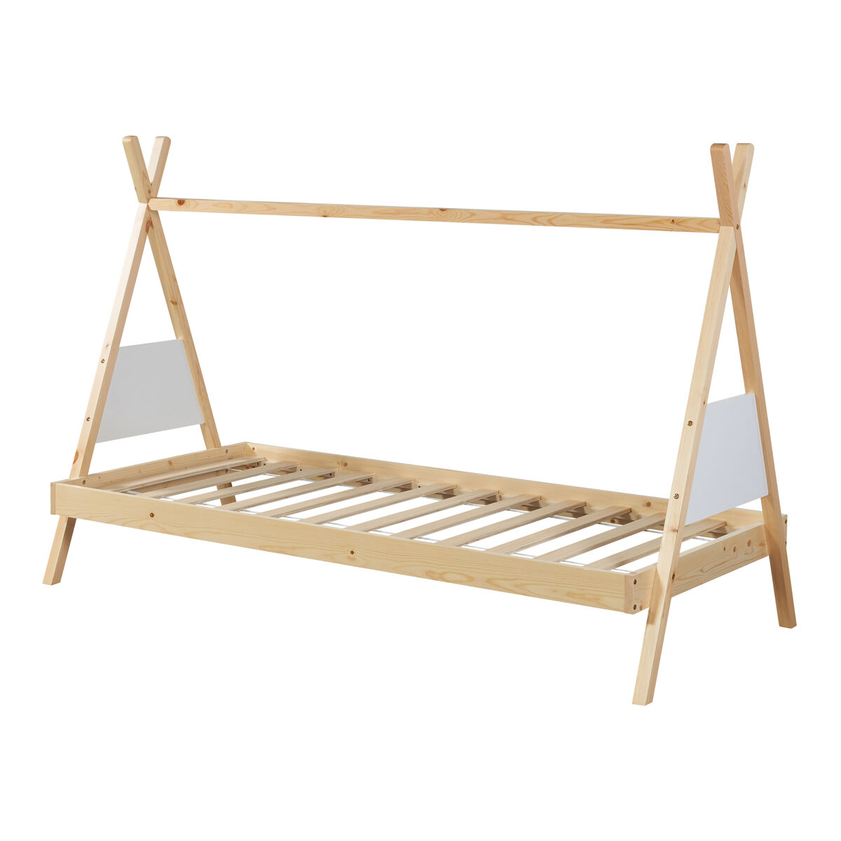Cama de criança siikajoki tipi estrutura madeira de pinho 90x200 cm - natural/branco [en.casa]