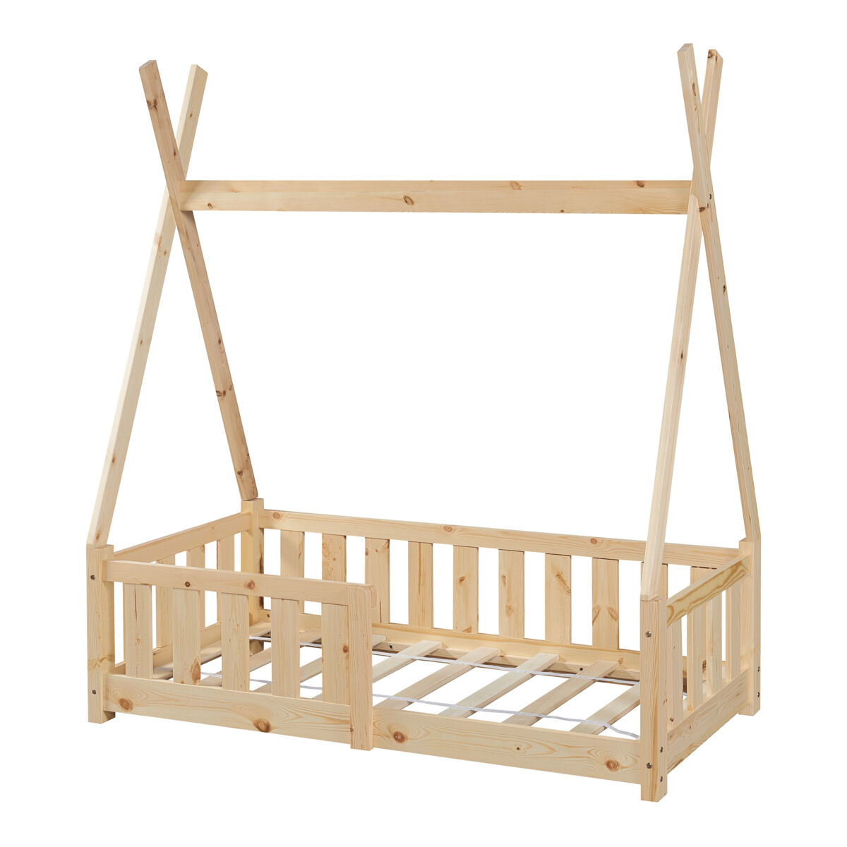 Cama de criança tipi helsingborg com grelha de segurança em pinho 140x70cm - natural [en.casa]