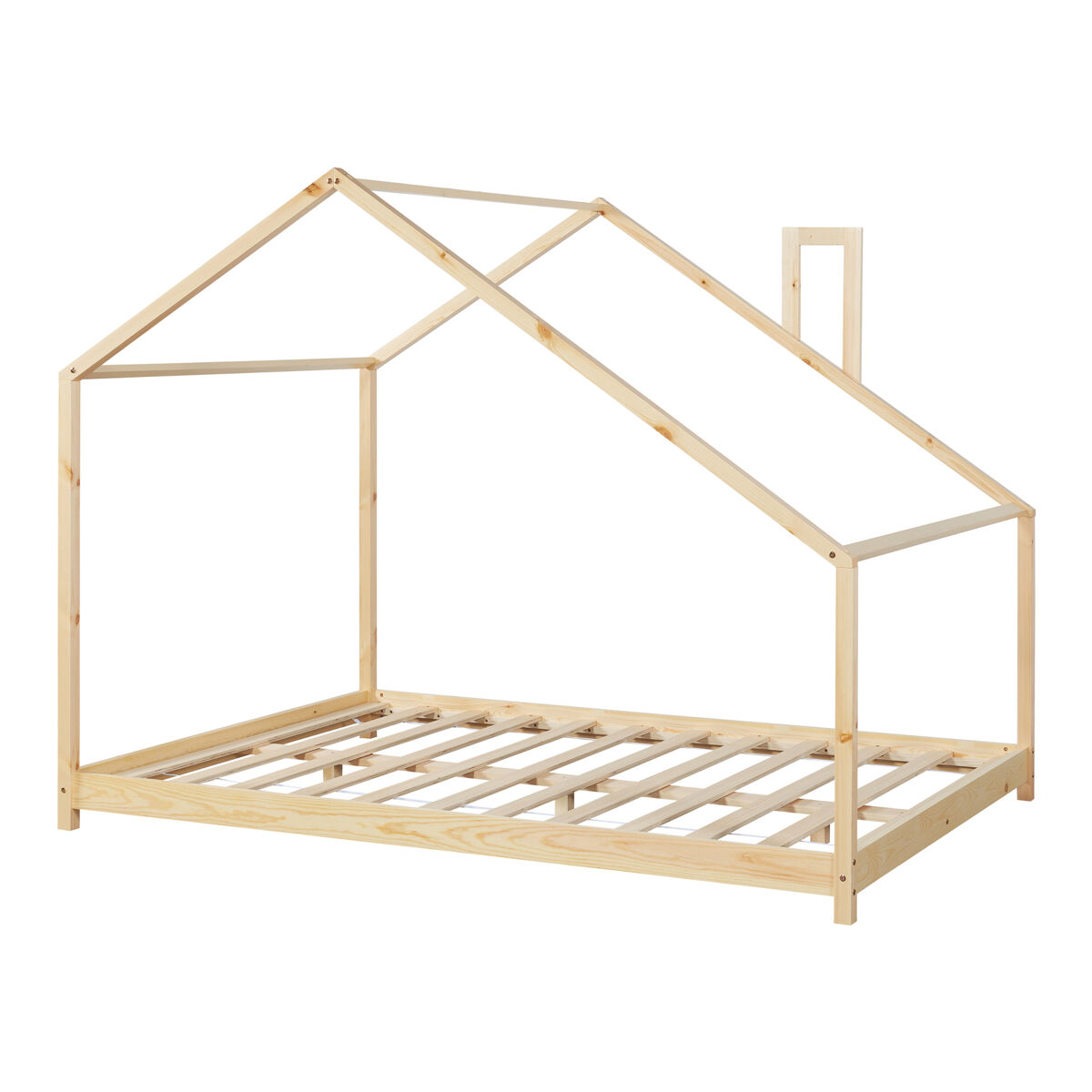 Cama de criança siuntio com teto inclinado em madeira de pinho 140x200 cm - natural [en.casa]