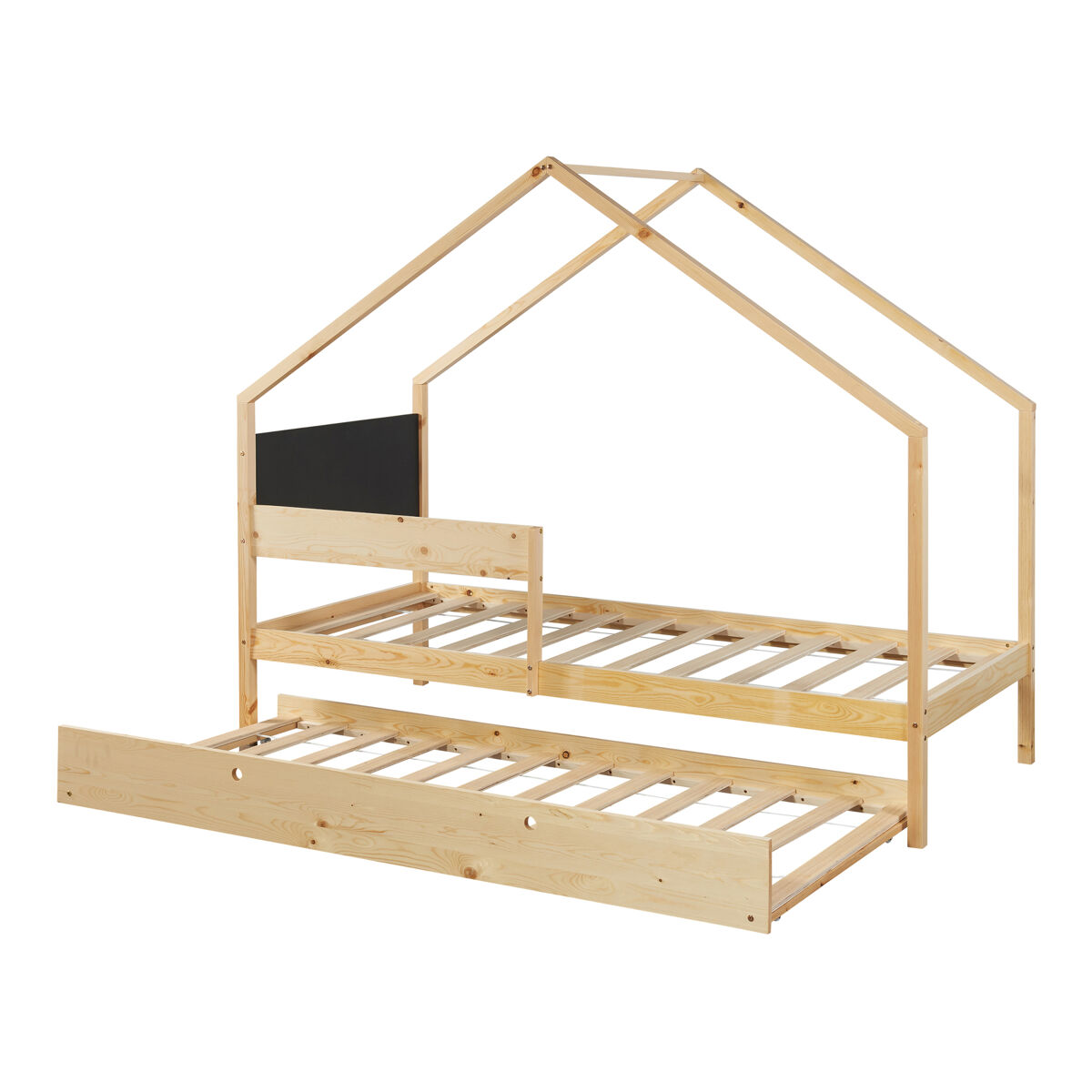Cama de rodízio para crianças sodankylä com cama adicional 90x200cm - madeira/preto [en.casa]