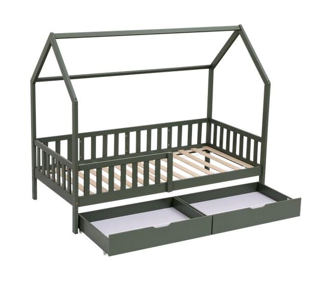 Cama cabaña verde con cajones para enfants marceau 190x90cm