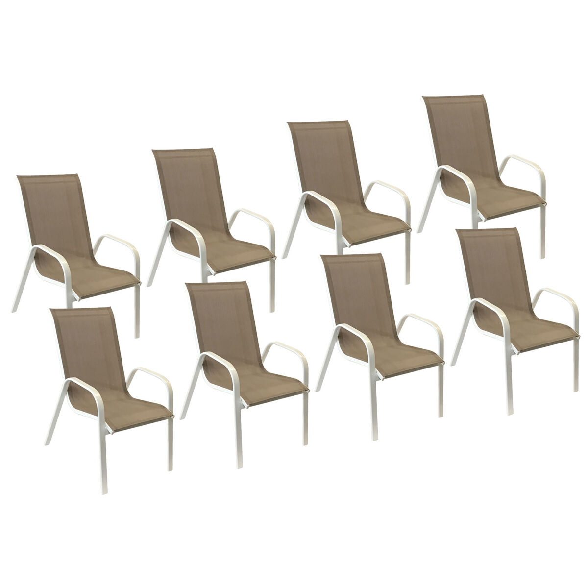 Lote de 8 sillas marbella en textileno topo - aluminio blanc