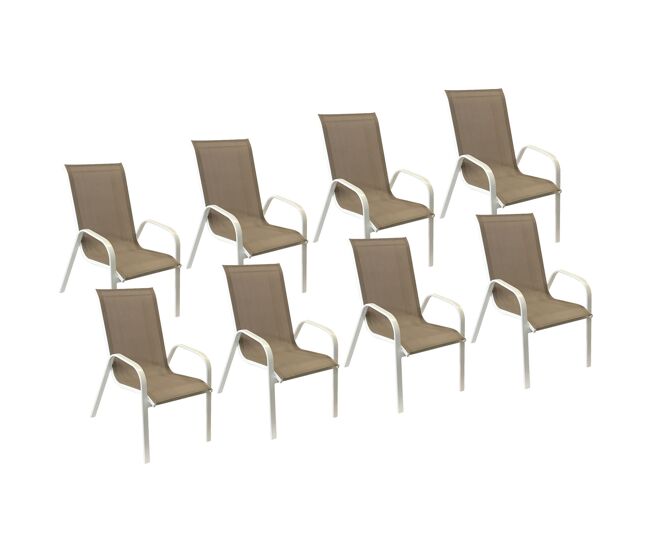 Lote de 8 sillas marbella en textileno topo - aluminio blanc