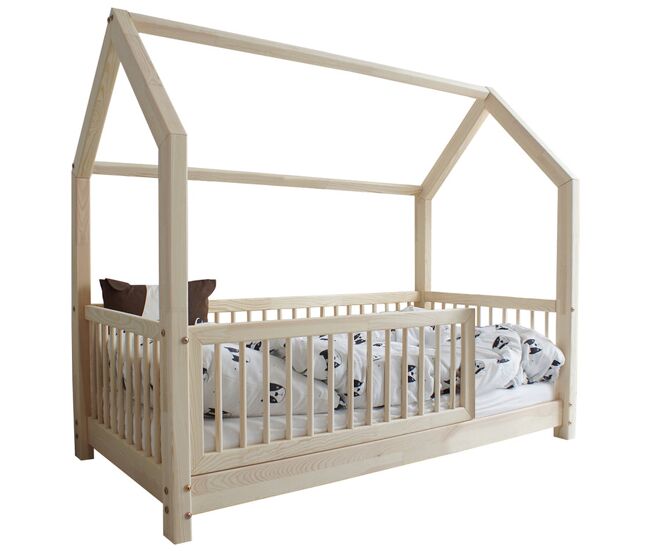 Cama cabana 90x190 com barreira e base de ripas incluídas pés 5 cm florie bois