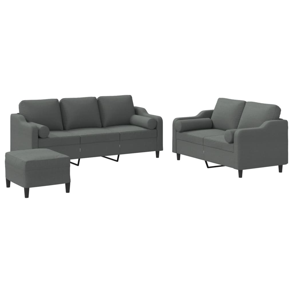 Vidaxl 3 pcs conjunto de sofás com almofadas tecido cinzento-escuro