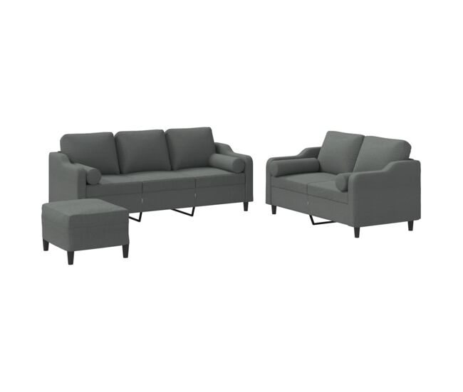Vidaxl 3 pcs conjunto de sofás com almofadas tecido cinzento-escuro