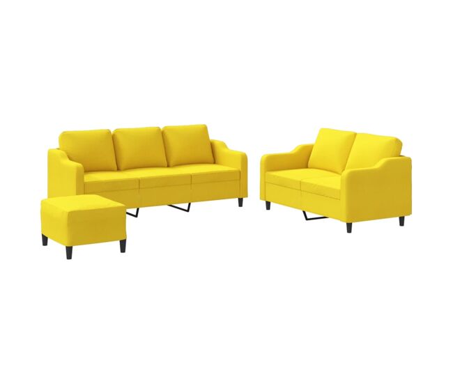 Vidaxl 3 pcs conjunto de sofás com almofadões tecido amarelo-claro