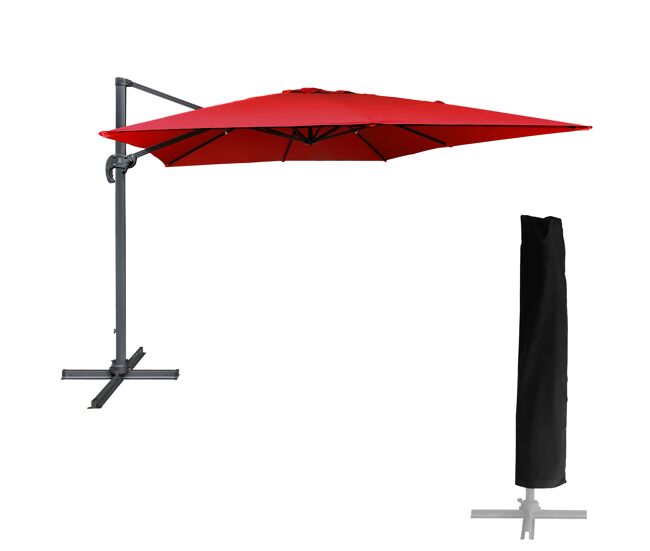 Sombrilla cuadrada molokai 3x3m roja + funda