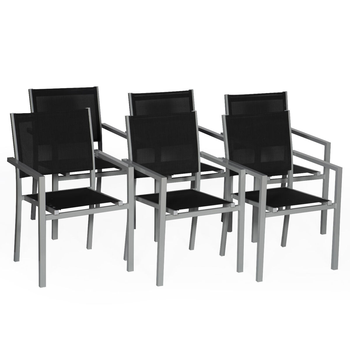 Juego de 6 sillas de aluminio gris - textileno noir