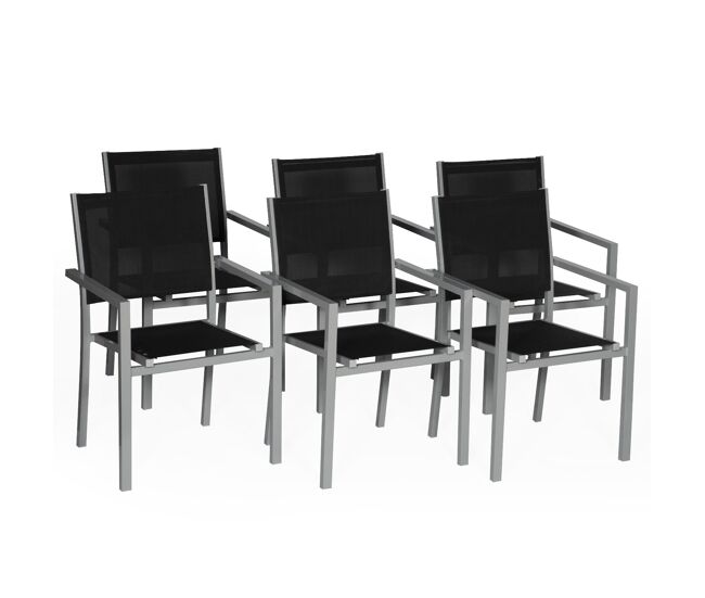 Juego de 6 sillas de aluminio gris - textileno noir