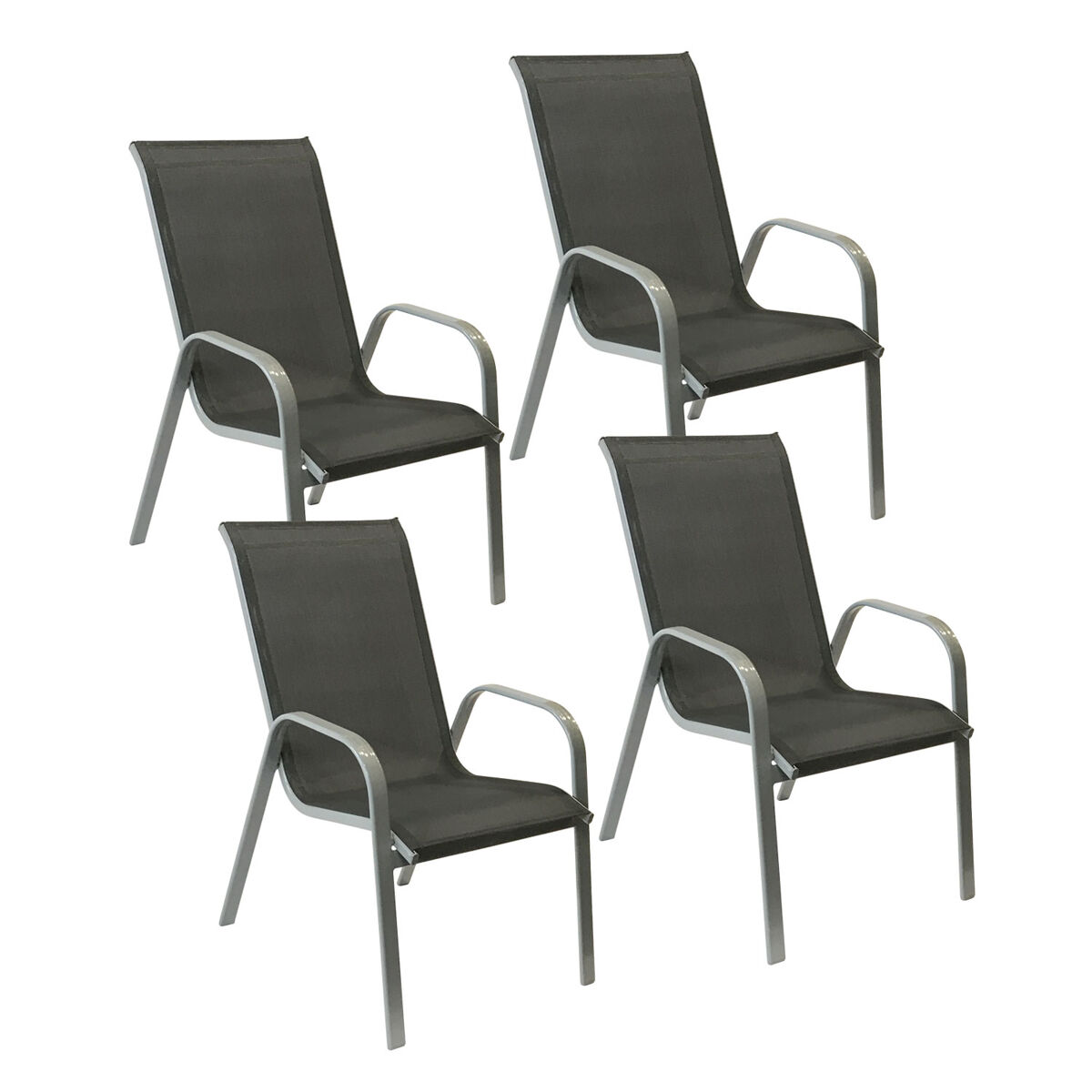 Lote de 4 sillas marbella en textileno gris - aluminio gris