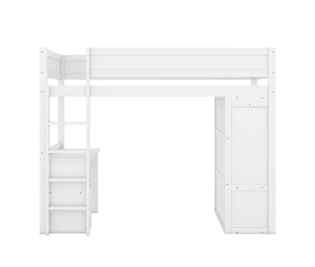 Cama mezzanine 90x200 cm - cama de criança multifunções - equipada com roupeiro e secretária - em pinho maciço - branco