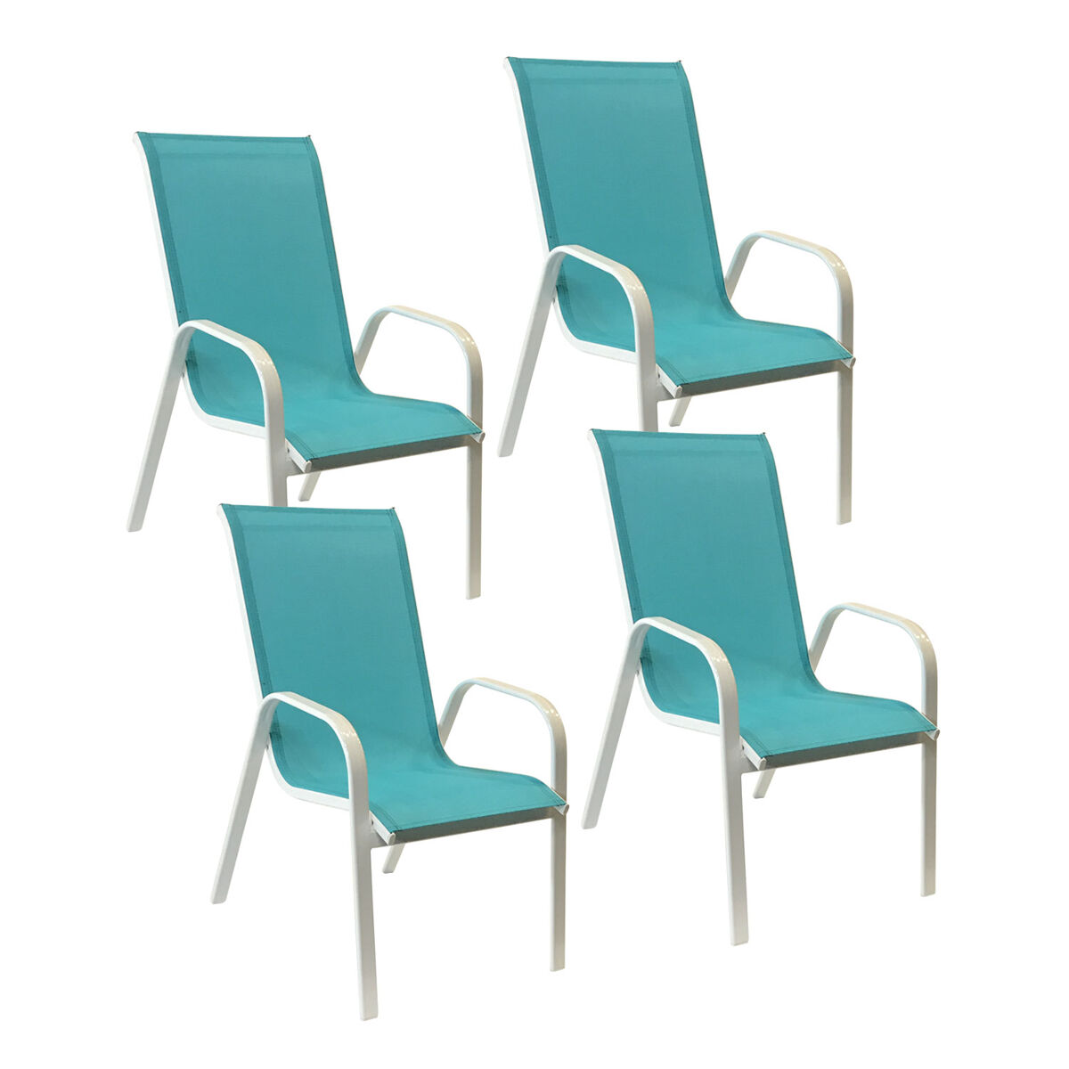 Lote de 4 sillas marbella en textileno bleu - aluminio blanc