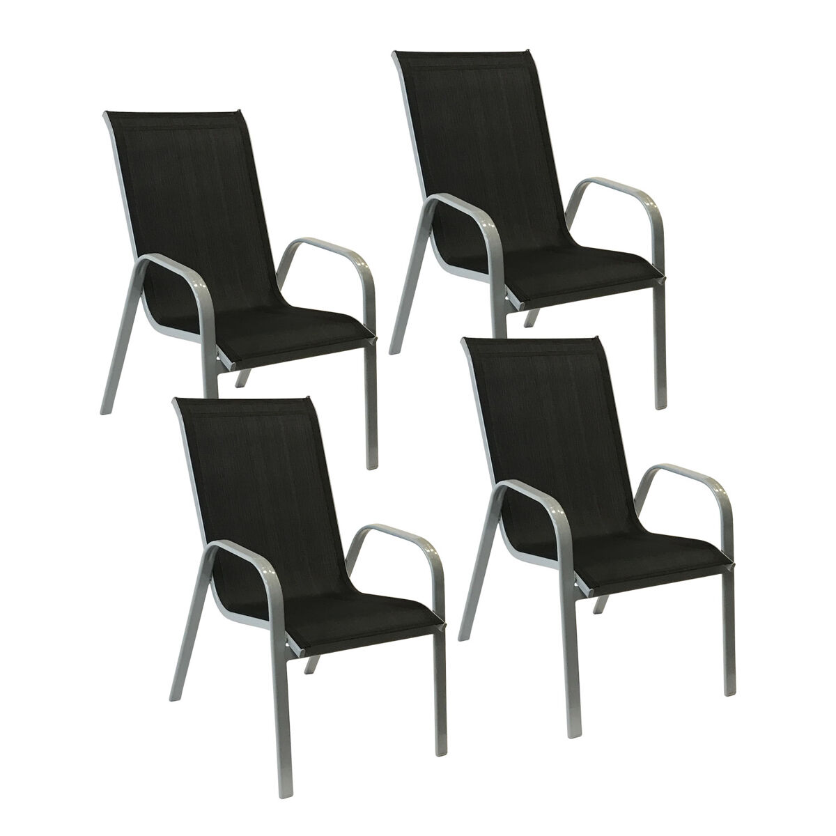 Lote de 4 sillas marbella en textileno noir - aluminio gris