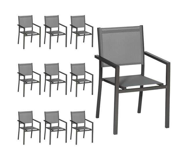 Juego de 10 sillas de aluminio antracita - textileno gris