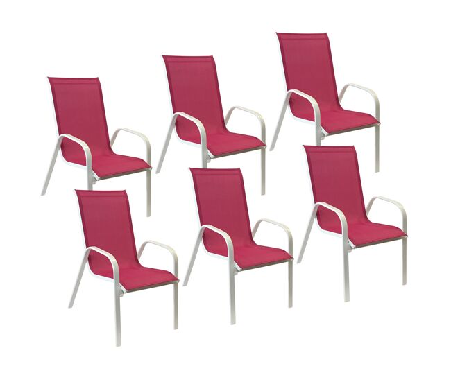 Lote de 6 sillas marbella en textileno rosa - aluminio blanco