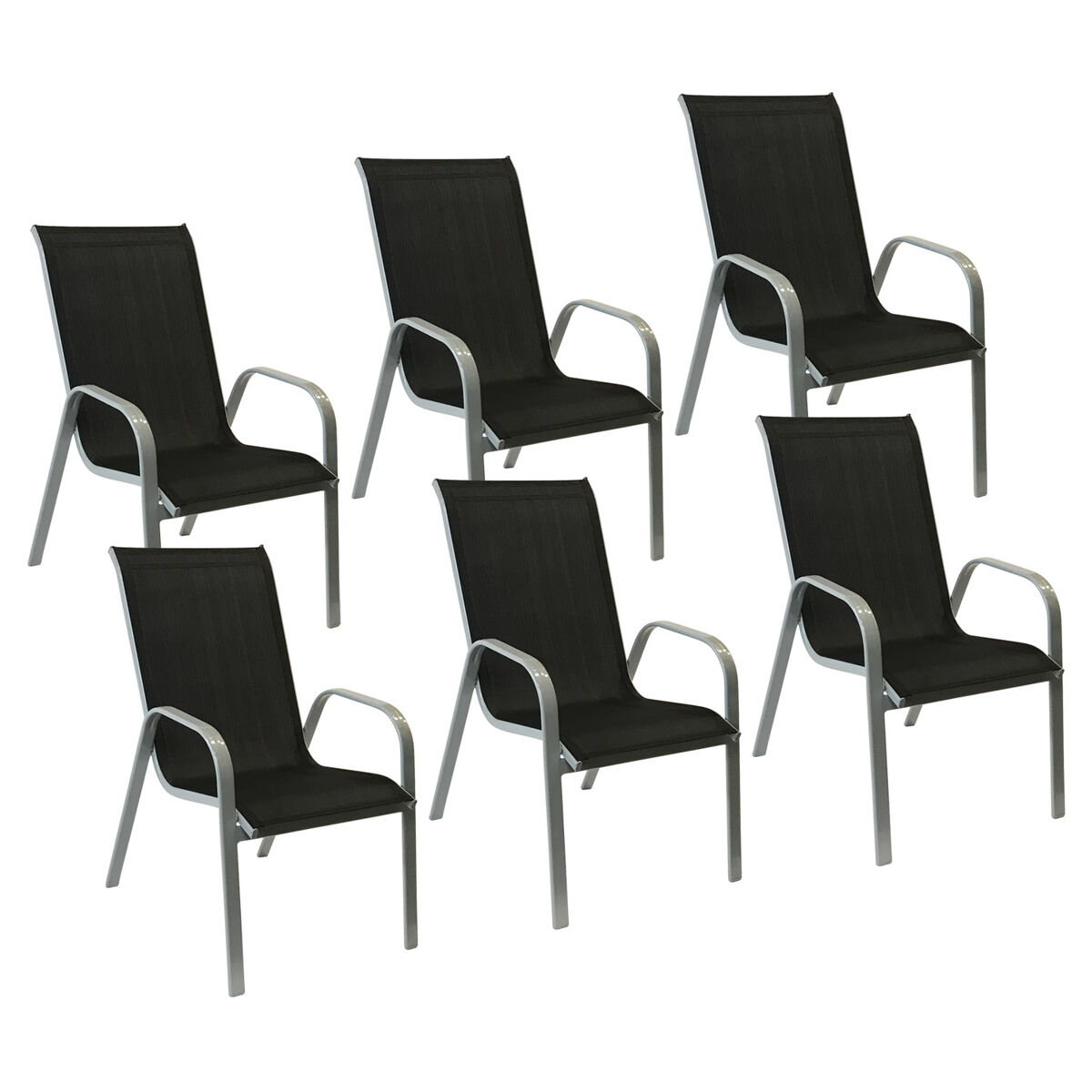 Lote de 6 sillas marbella en textileno noir - aluminio gris