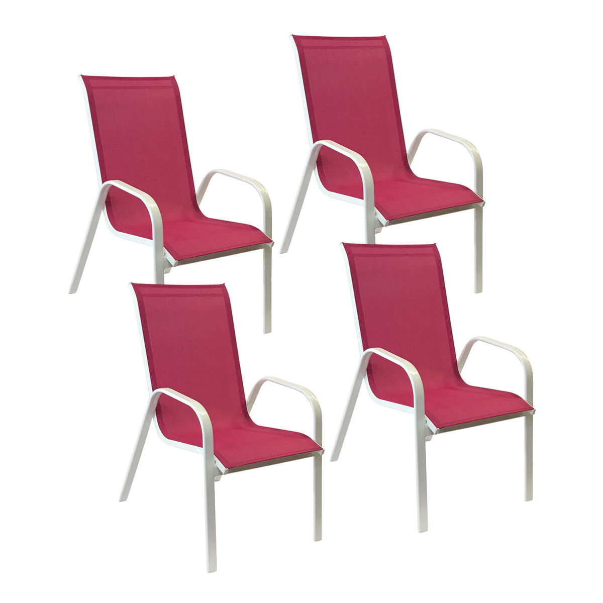 Lote de 4 sillas marbella en textileno rosa - aluminio blanc