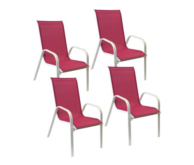 Lote de 4 sillas marbella en textileno rosa - aluminio blanc