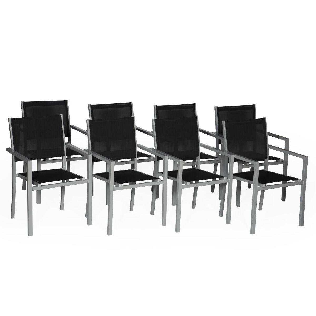 Juego de 8 sillas de aluminio gris - textileno noir